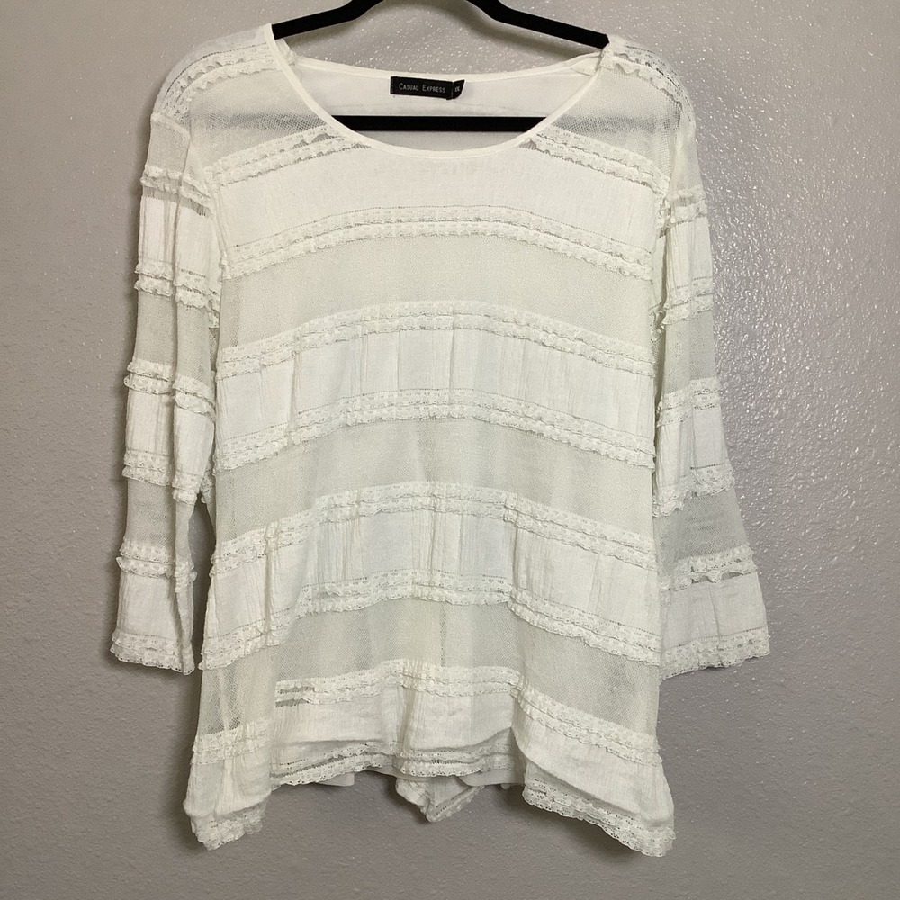 White Lace Layered Angelcore Lagenlook Artsy Feminine Fairy Peasant Top XXL